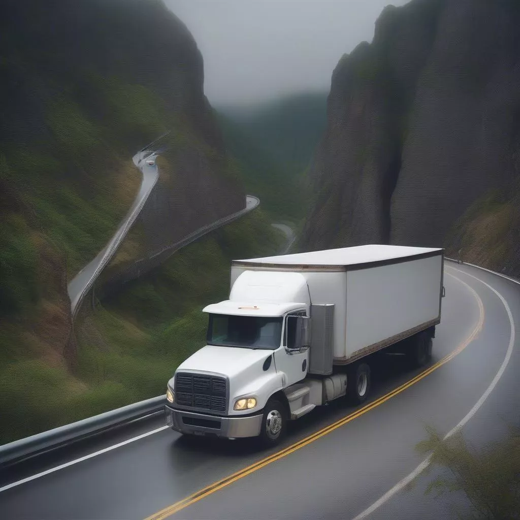 Xe tải chạy trên đường núi