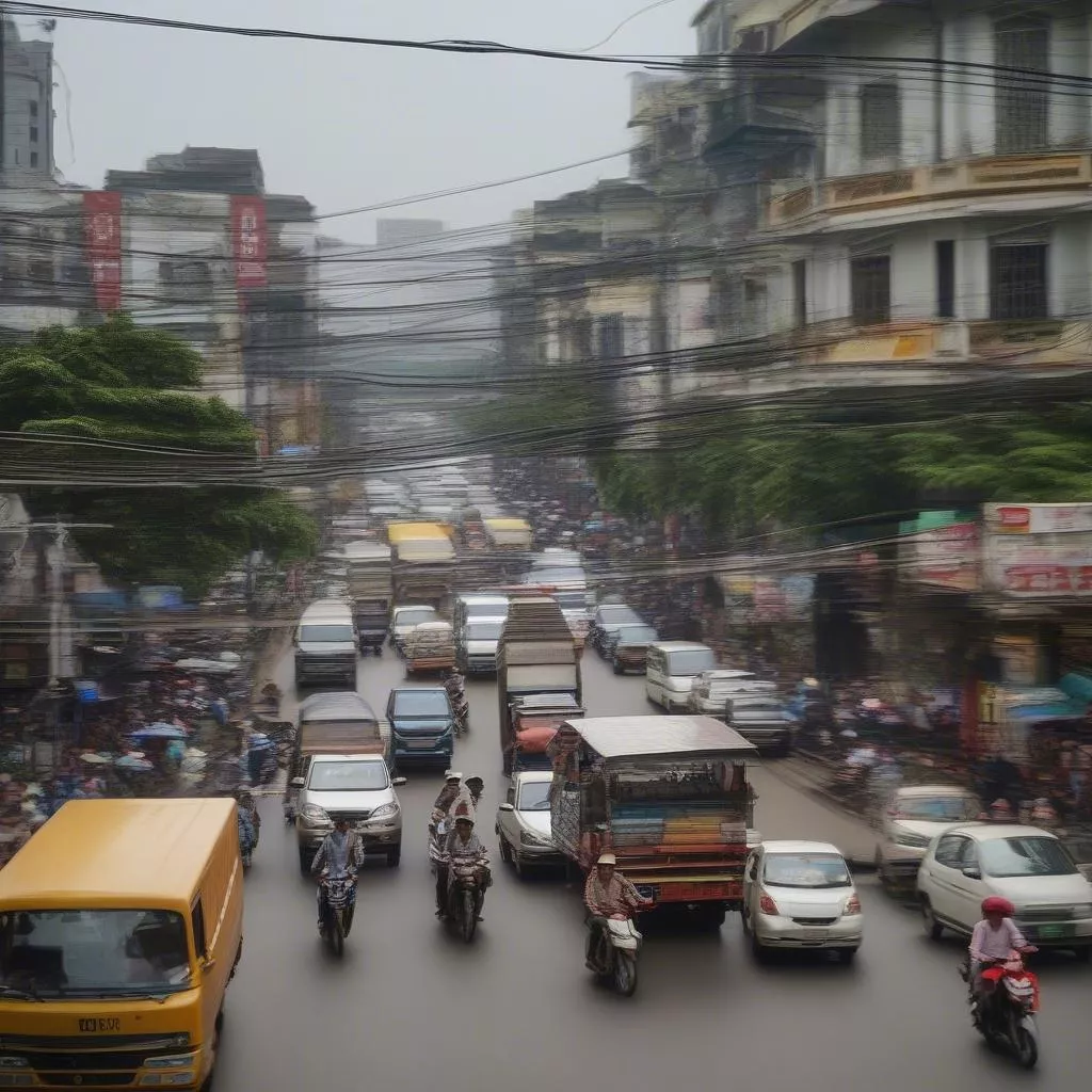 Truck driving on a Hanoi street