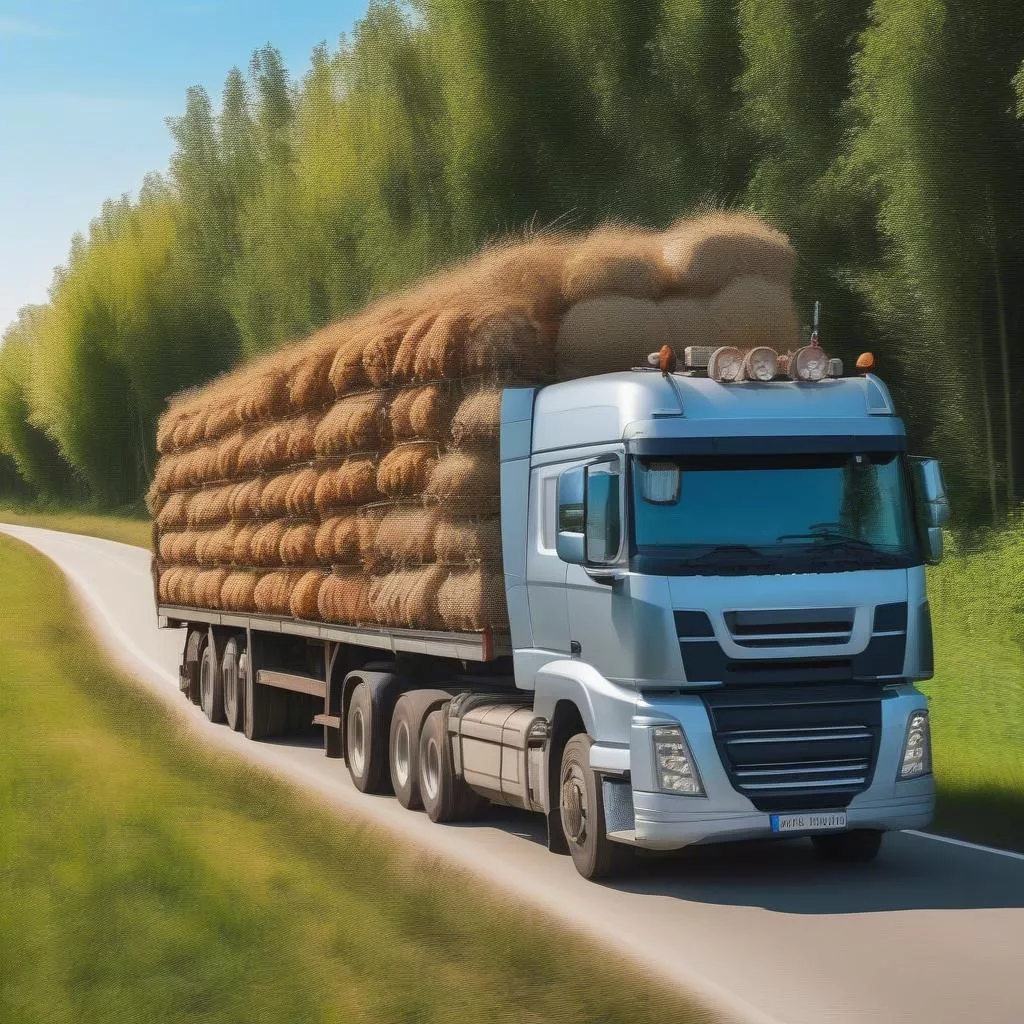 A truck transporting agricultural products on the road