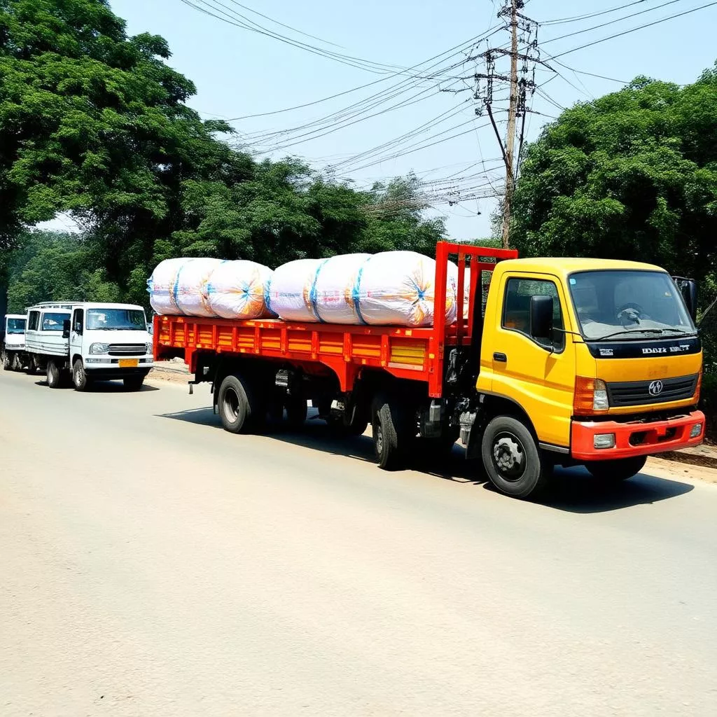 Xe tải có khối lượng 2 tấn đang vận chuyển hàng hóa