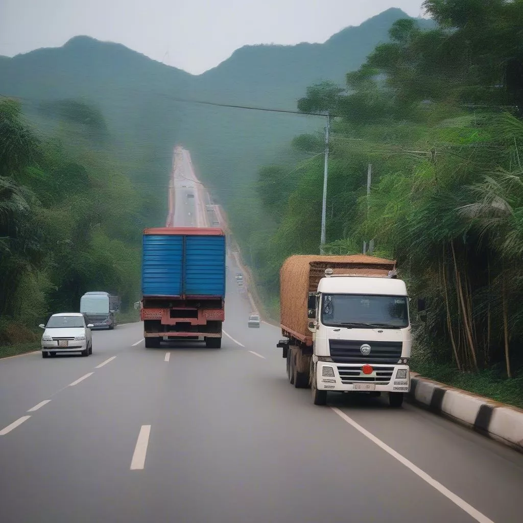 xe tải đang chạy trên đường cao tốc Nội Bài - Hải Phòng