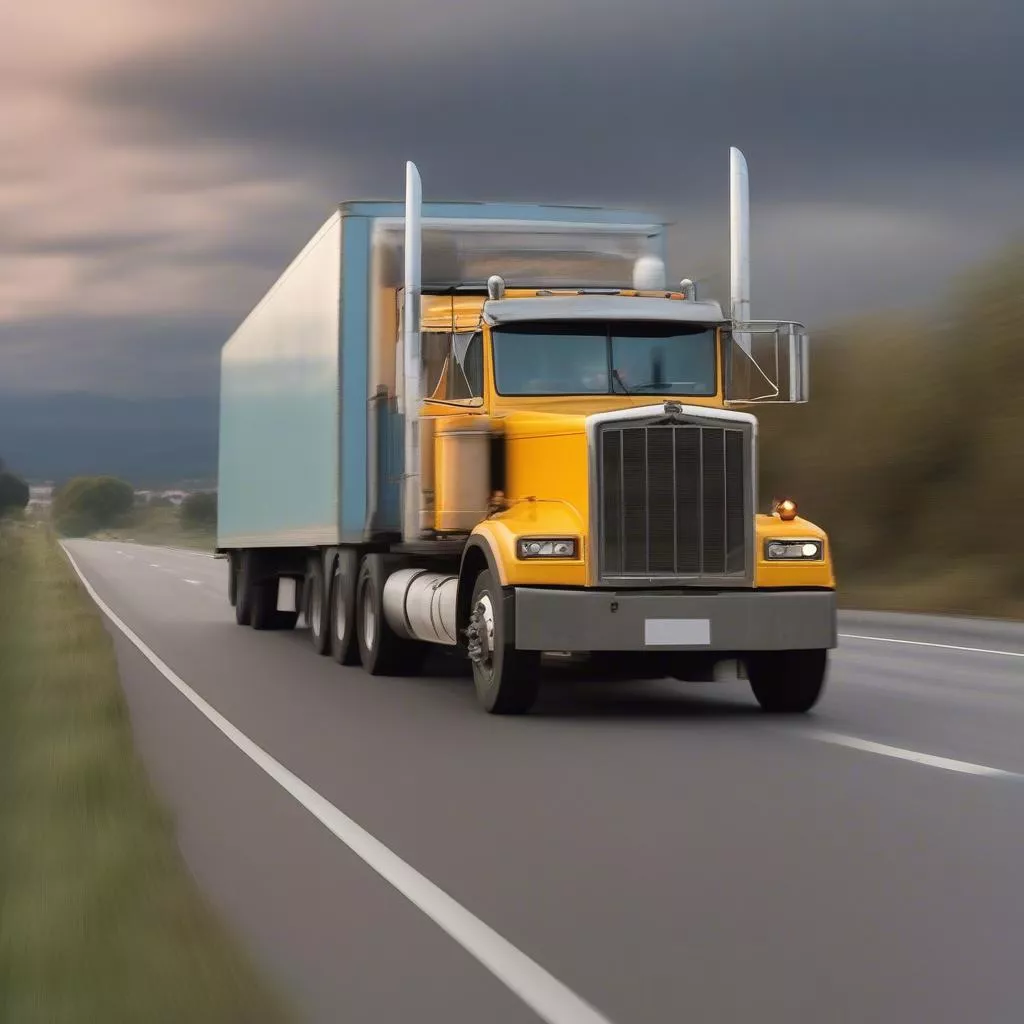 Xe tải đang di chuyển trên đường