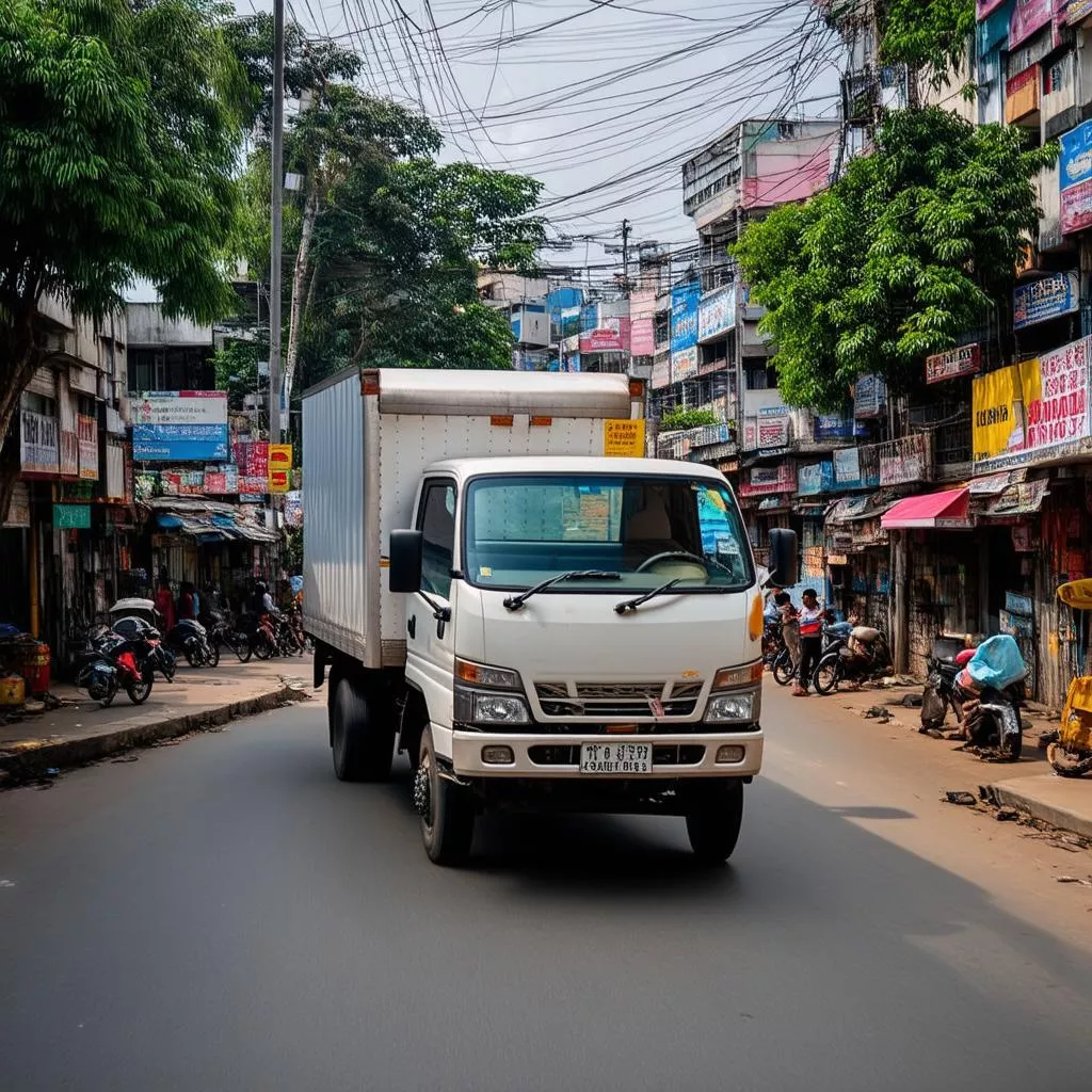 Truck driving on Huynh Tan Phat Street