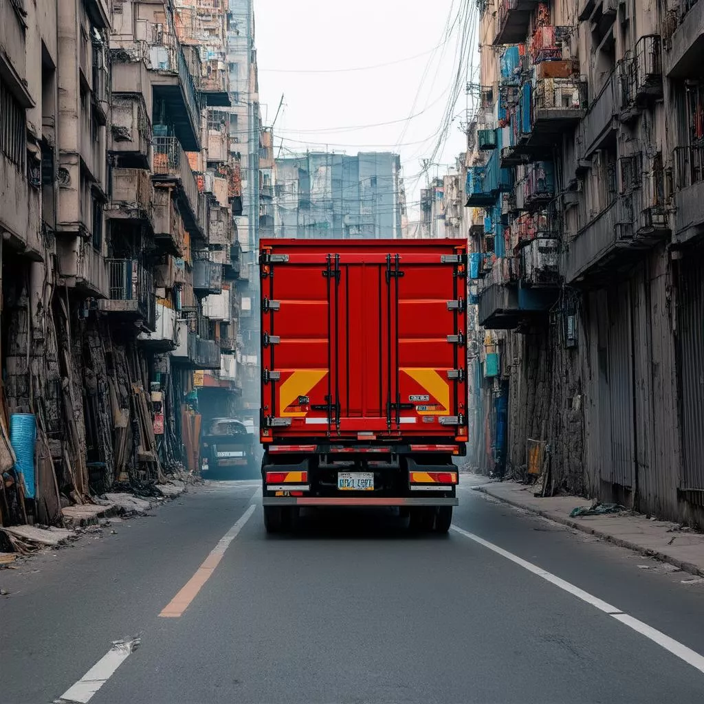 Xe tải đi trong ngõ hẹp