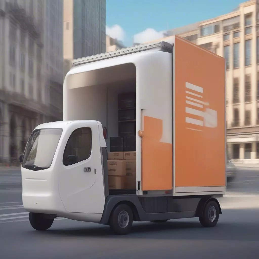 Electric truck transporting goods