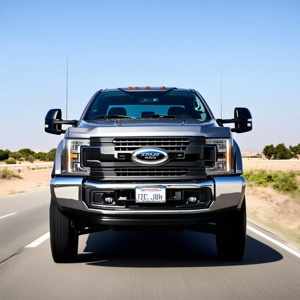 现代卡车配有吉祥的车牌号，停在展示厅内