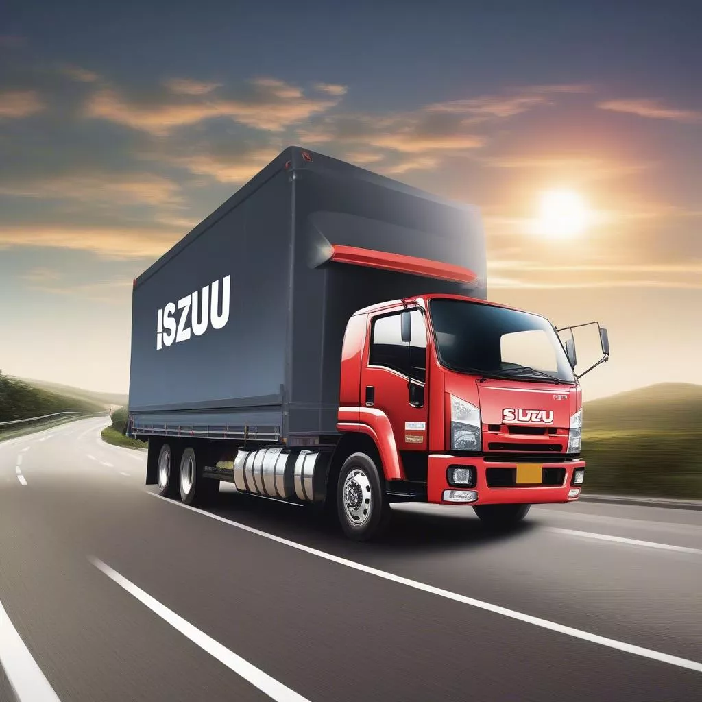 Bright red Isuzu truck