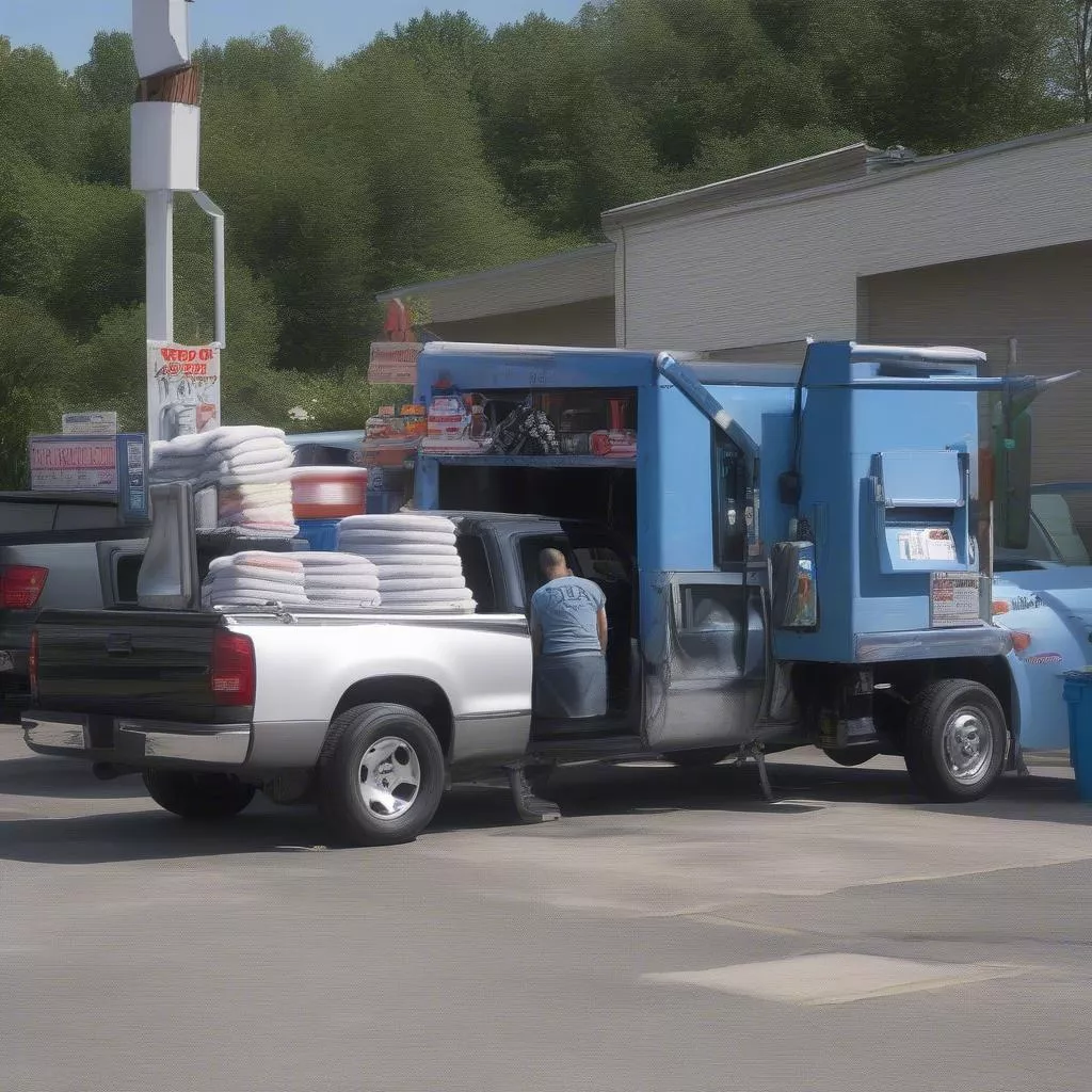 Xe tải nhẹ chở thiết bị rửa xe