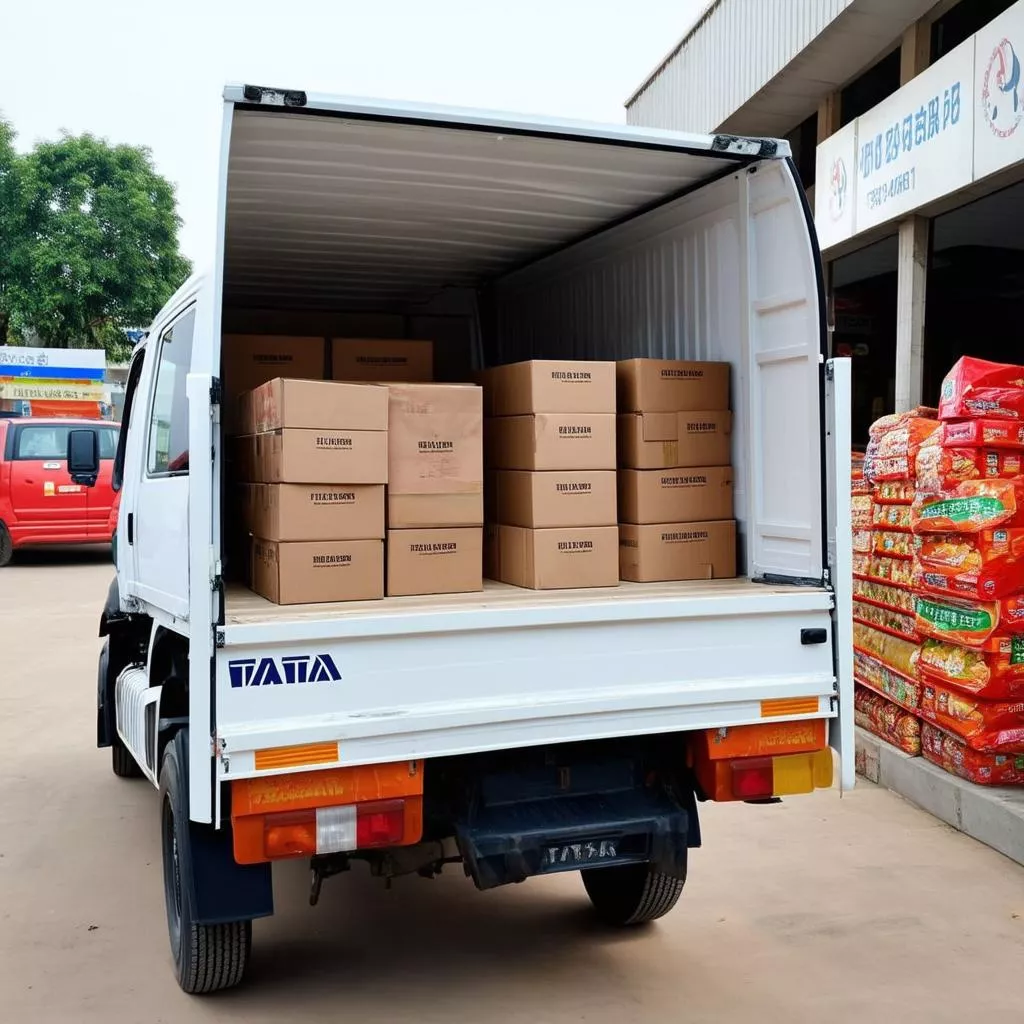 Xe tải Tata 1 tấn 2 đang giao hàng