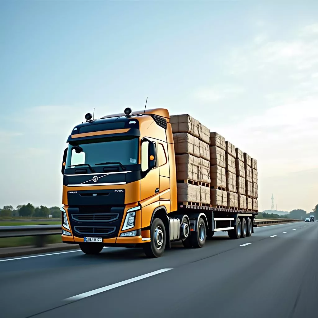 Mittlerer Diesel-Lkw beim Gütertransport