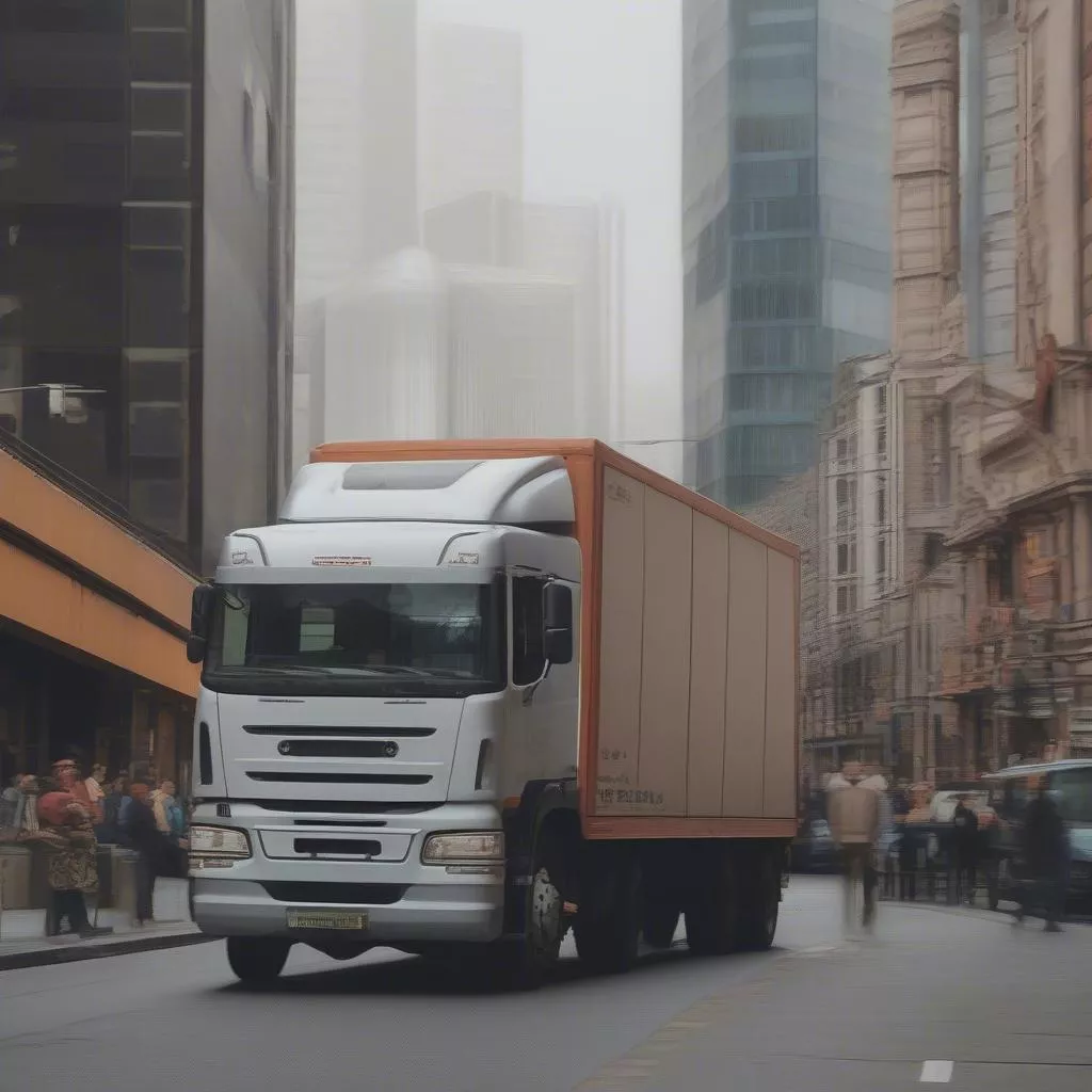 Xe tải vận chuyển hàng hóa trong thành phố