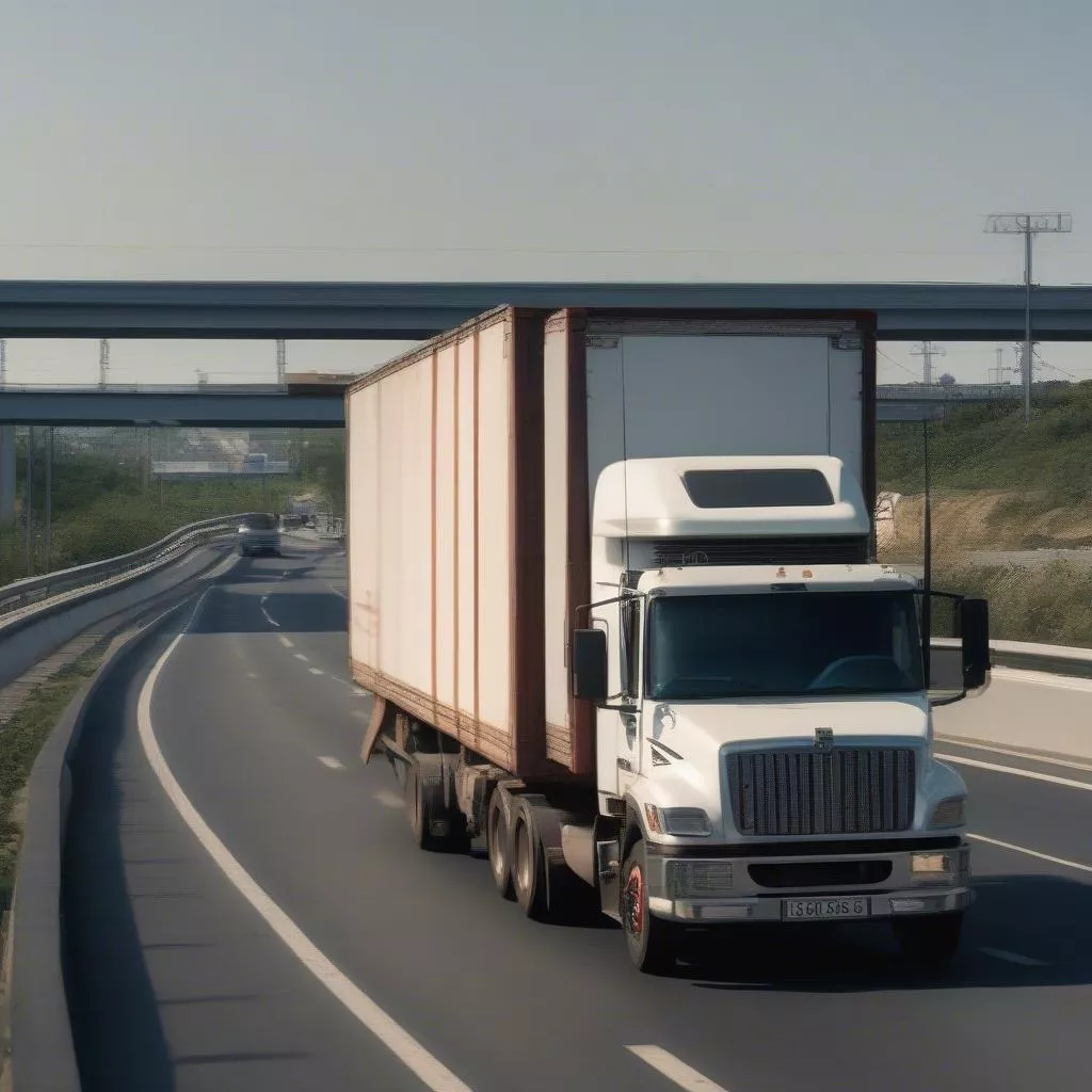 Xe tải trung vận chuyển hàng hóa trên đường cao tốc