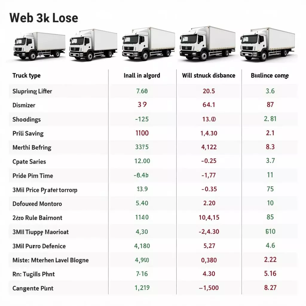 Per-kilometer truck rental price list