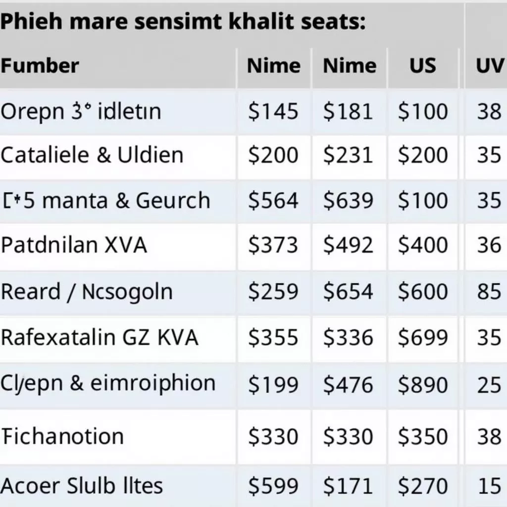 Tableau des prix des autocars