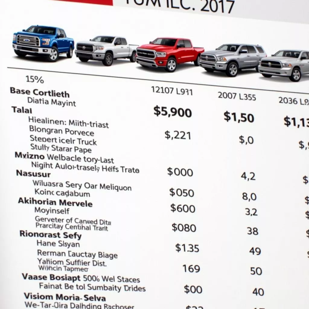 2017 Truck Price List
