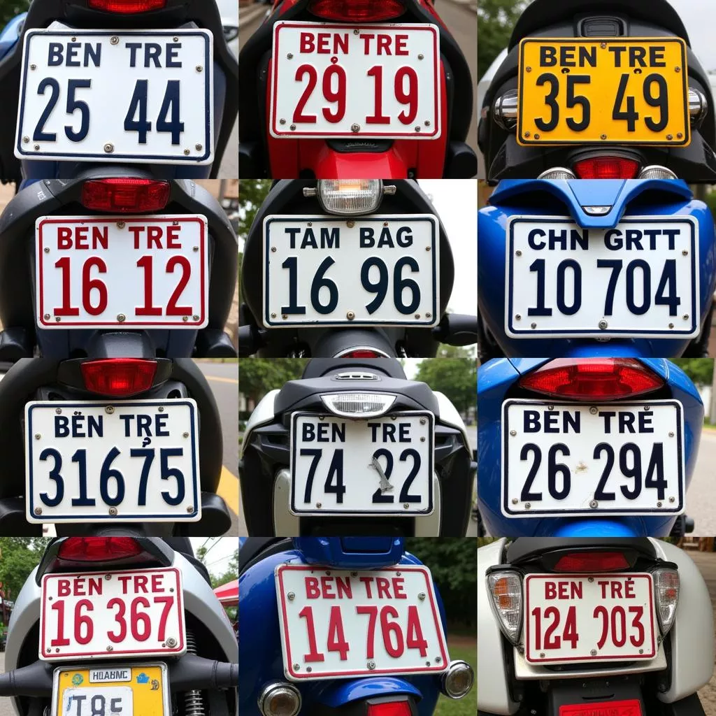 Motorcycle license plates of provinces near Ben Tre