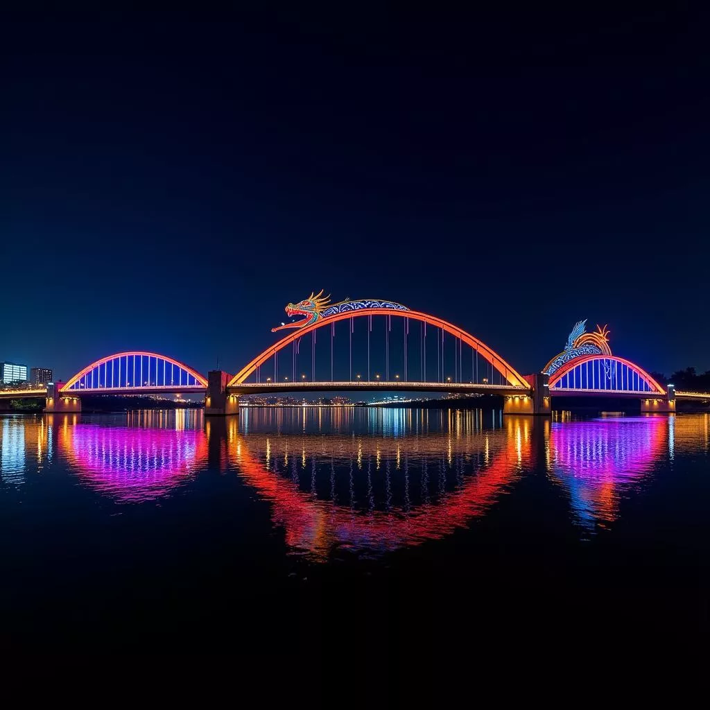Dragon Bridge illuminated at night