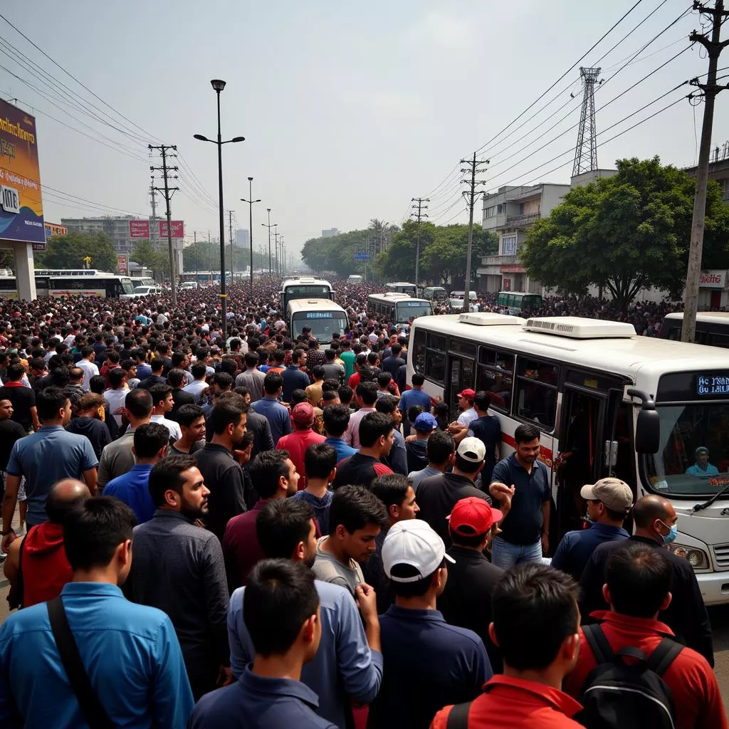 People traveling by bus during Tet