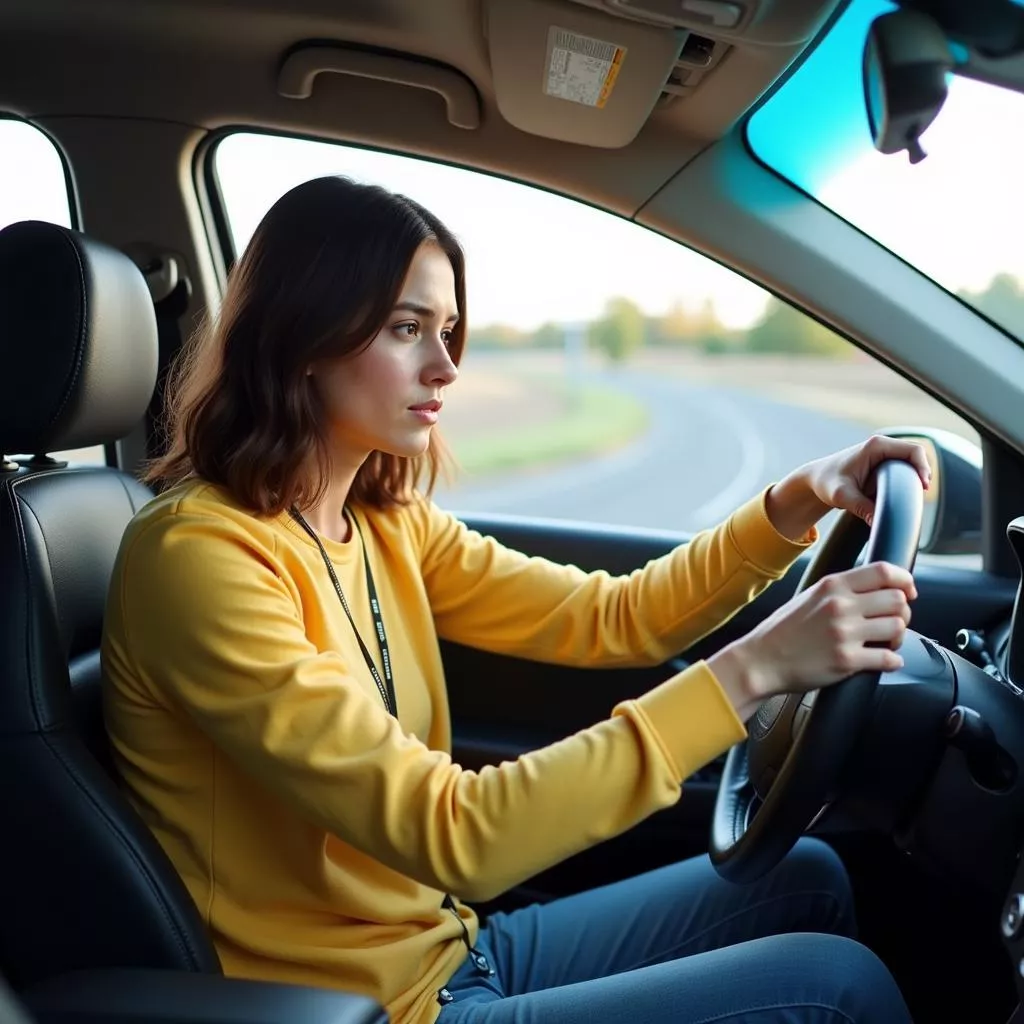 Novo condutor com expressão ansiosa e nervosa