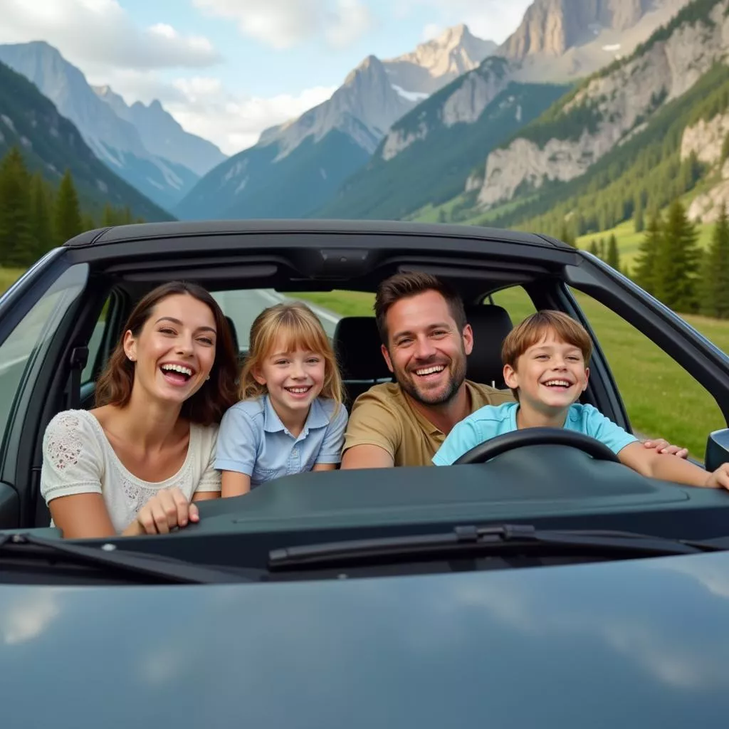 Gia đình di chuyển bằng ô tô