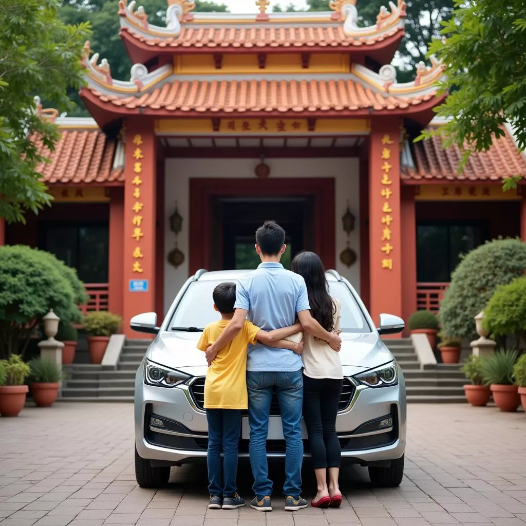 Family blessing a new car