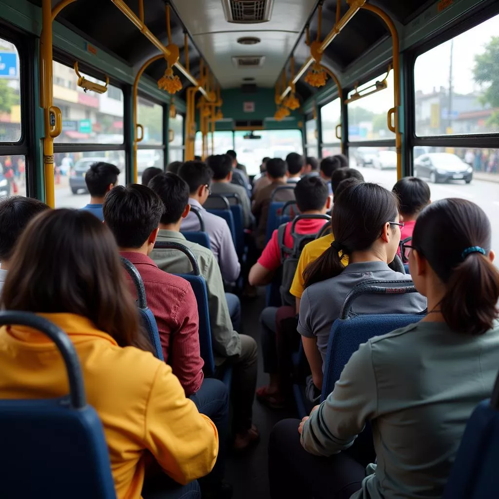 Immagine di passeggeri su un autobus di Hanoi