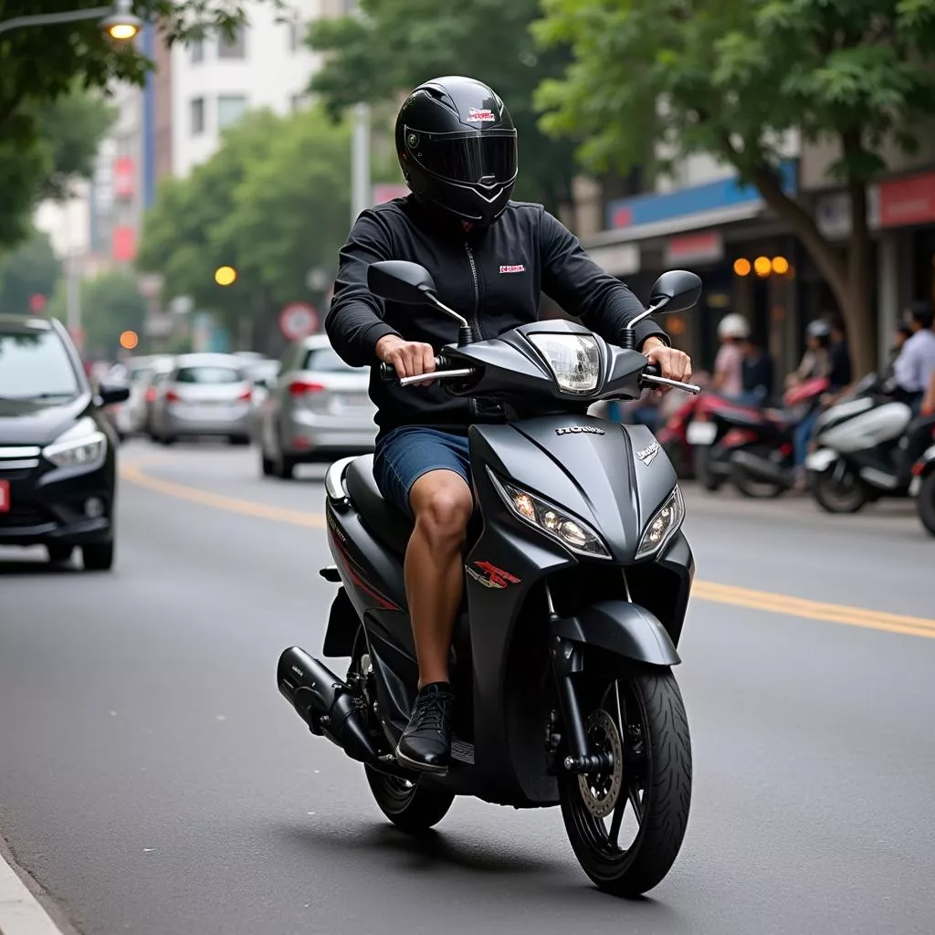 Xe máy Honda AB 2017 di chuyển trên phố