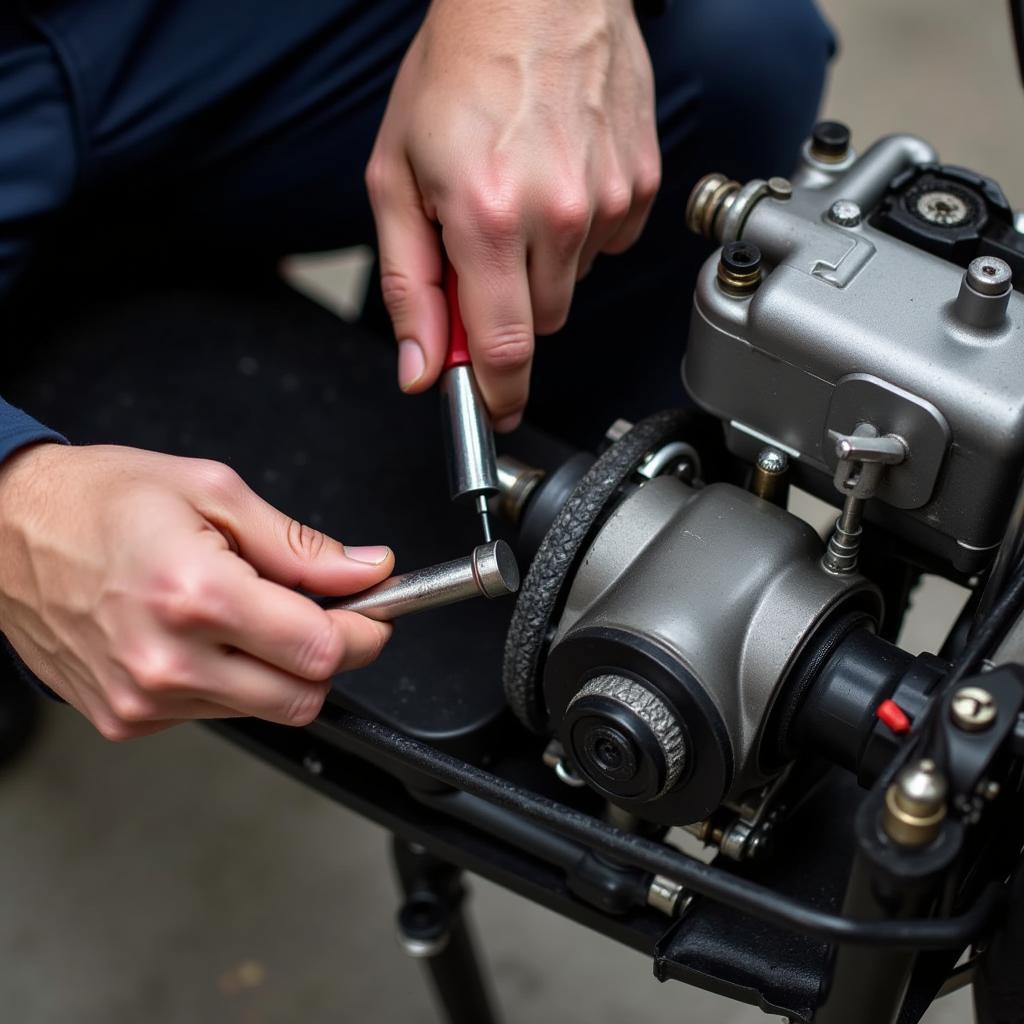 Inspecting the engine of a 2018 Honda Lead