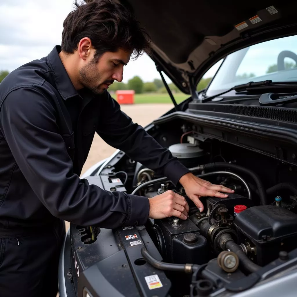 Memeriksa mesin truk Howo 2014 bekas