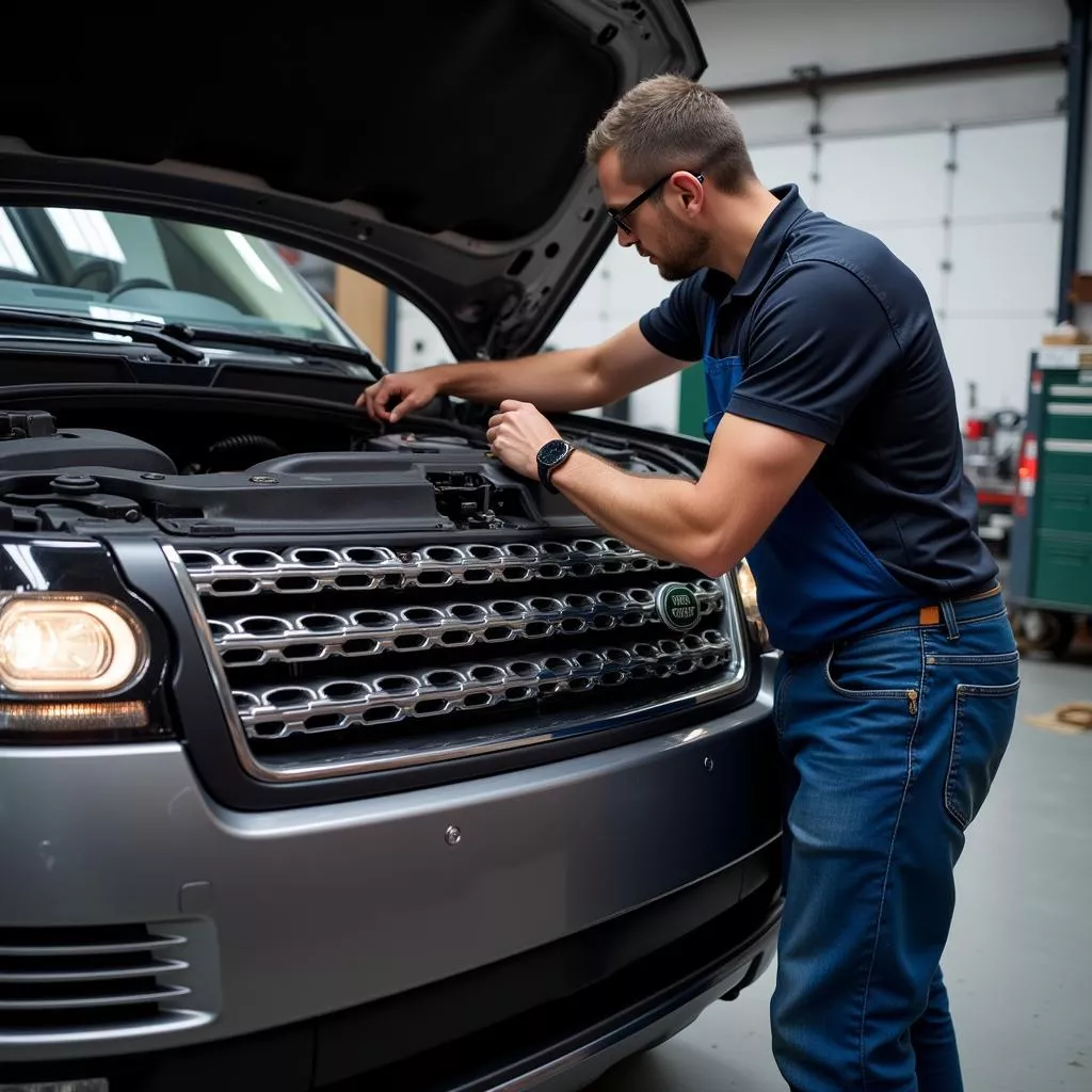 Kiểm tra xe Range Rover cũ 2014 tại gara