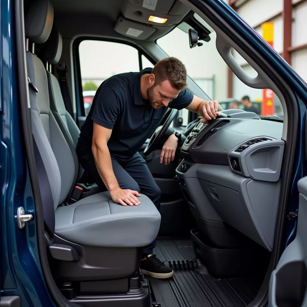 Khách hàng kiểm tra xe Ford Transit cũ