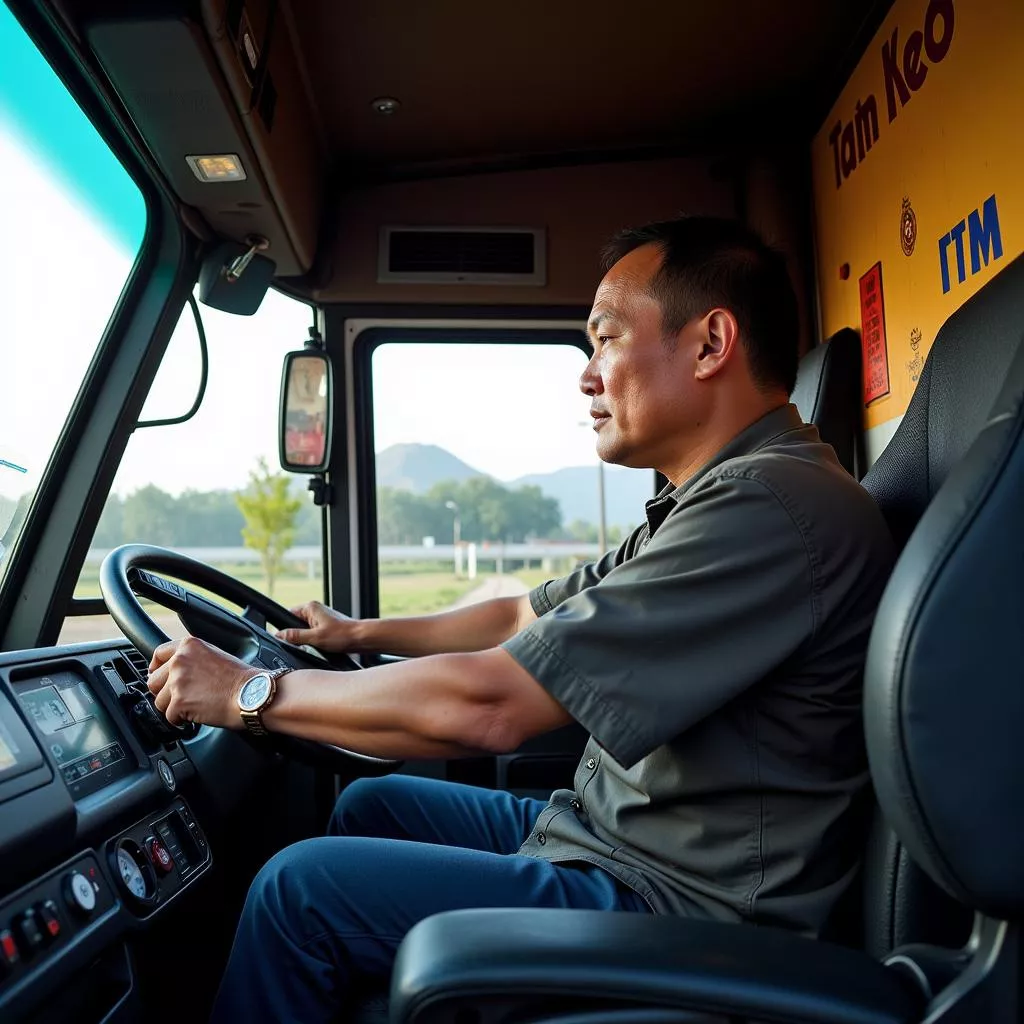 8輪トレーラーを運転する運転手