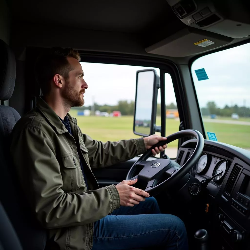 Un élève s'entraîne à conduire un camion