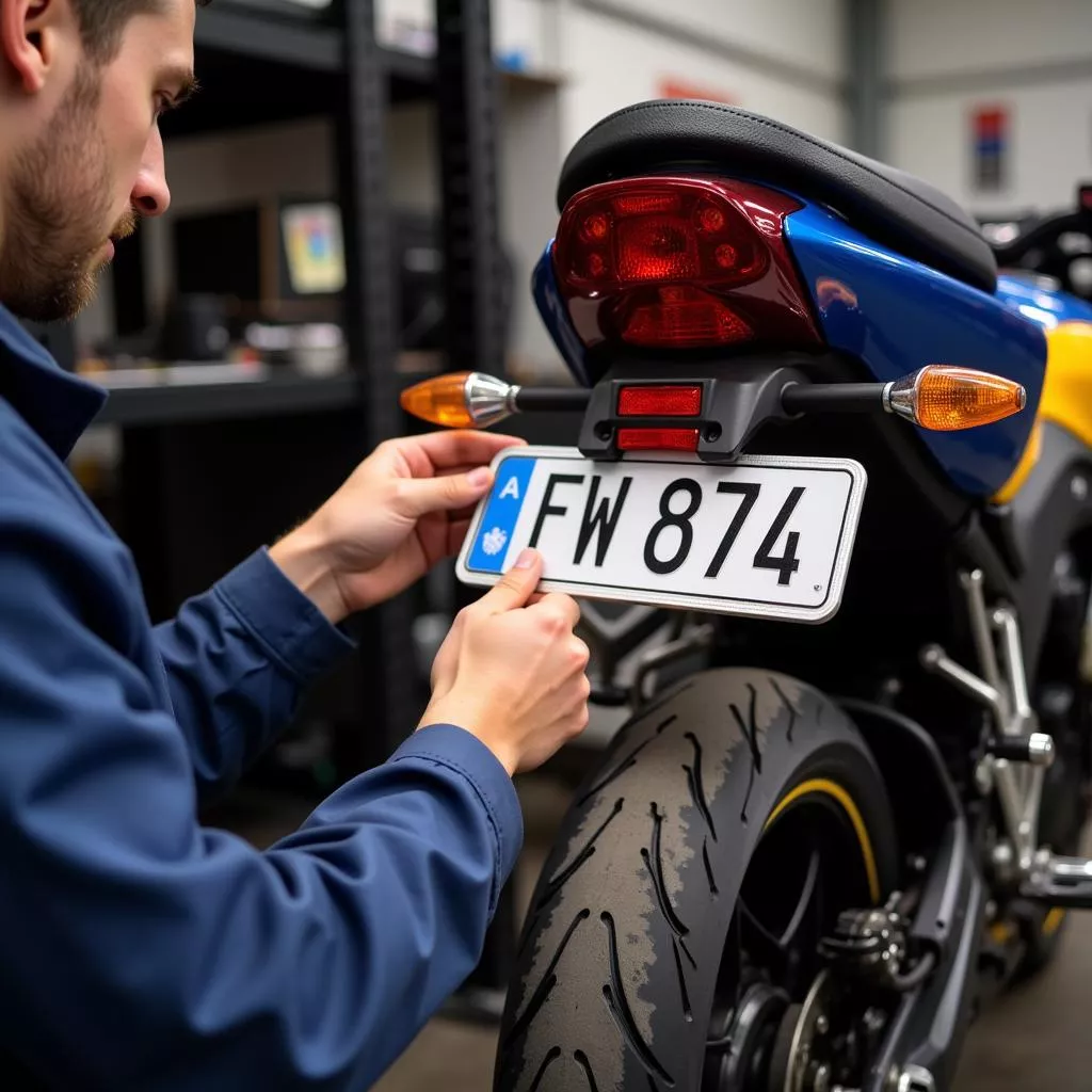 Installing a motorcycle license plate frame