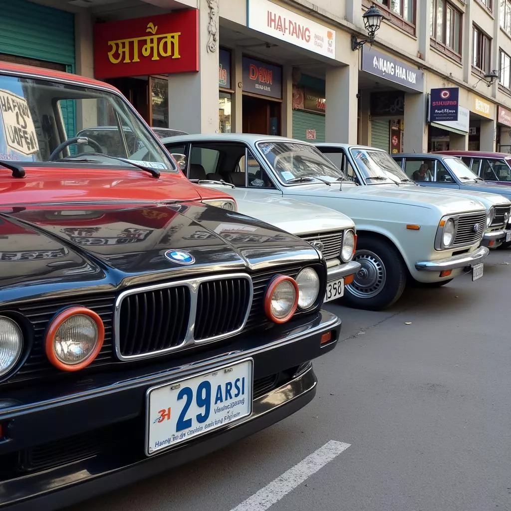 描绘在河内进行河江省车牌车辆买卖交易的场景图片