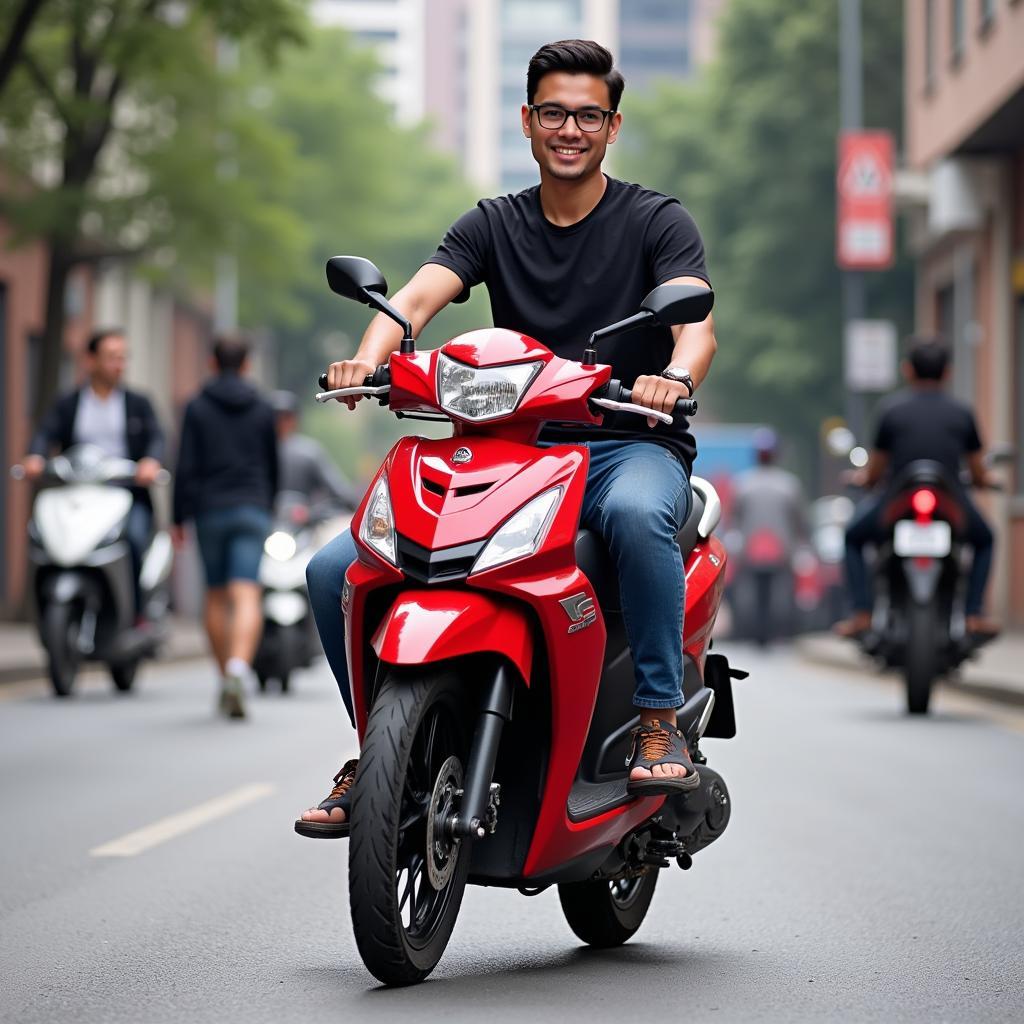 Man Riding a Red 2019 Honda SH Scooter