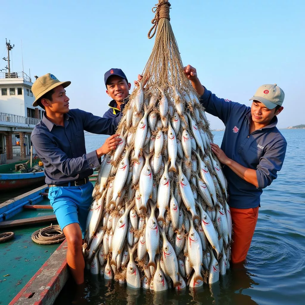 Ngư dân đánh cá trên biển