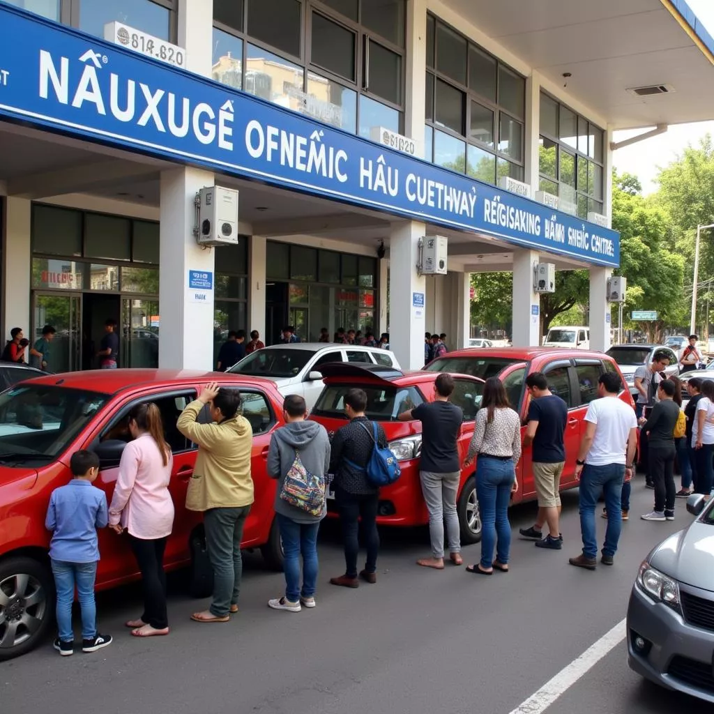  Người dân xếp hàng nộp lệ phí cấp biển số xe ô tô