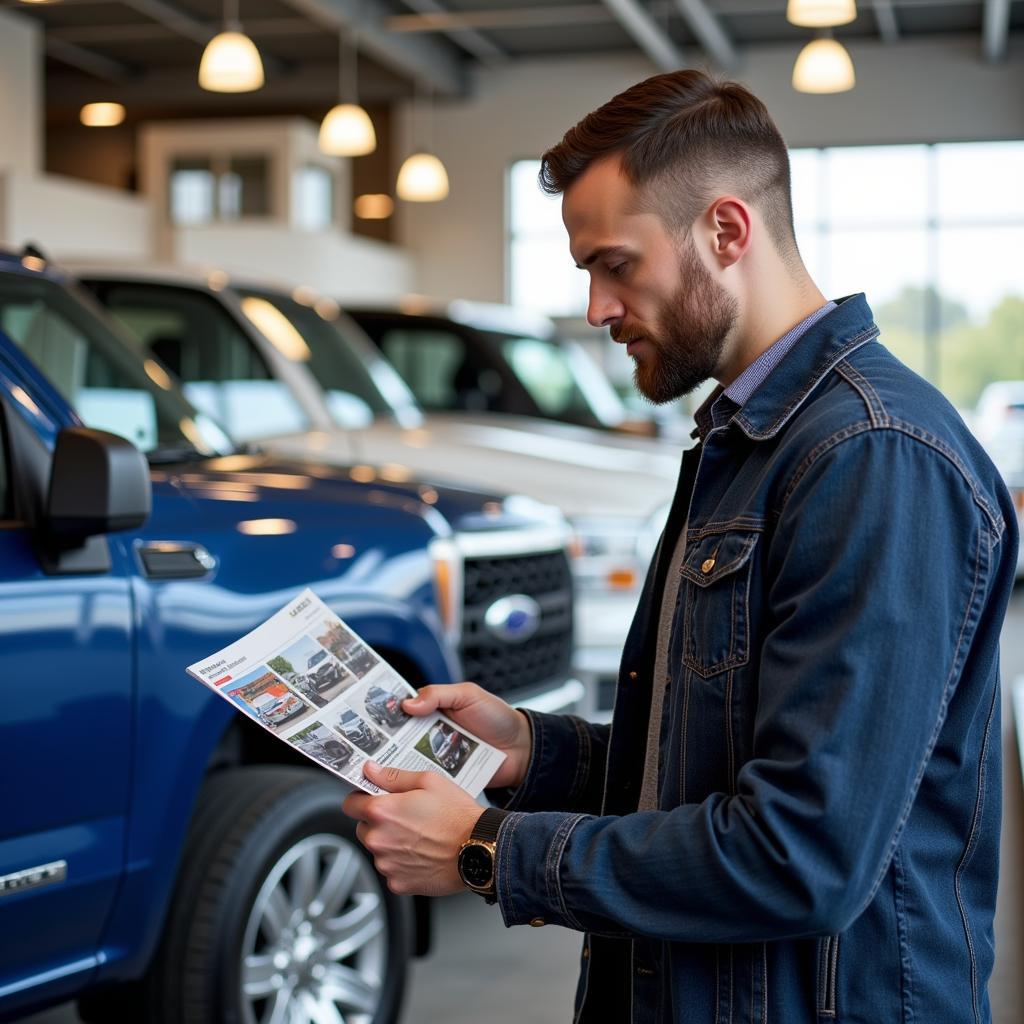 Hình ảnh người tiêu dùng đang tìm hiểu thông tin về xe tải