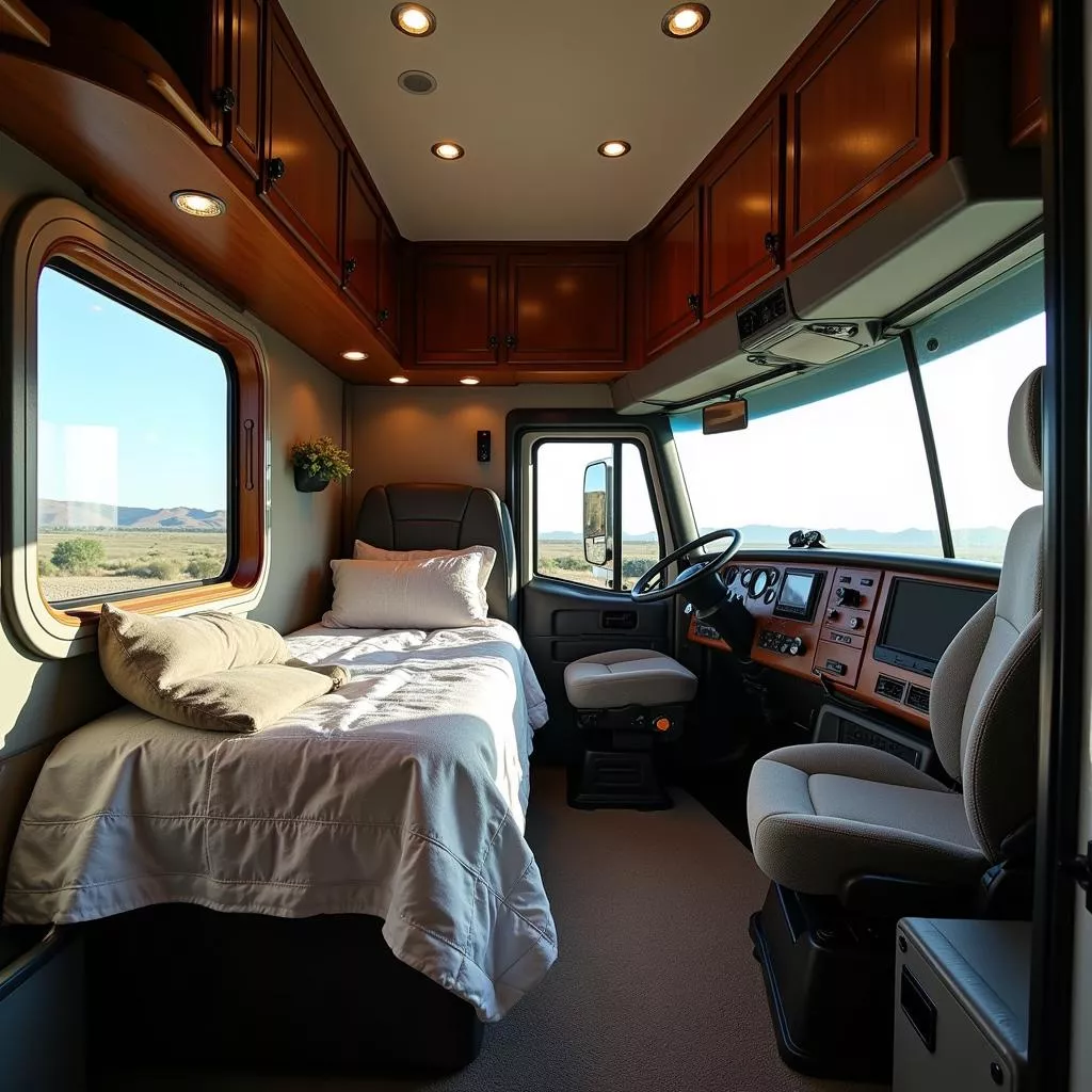 Interior espaçoso de um camião trator americano