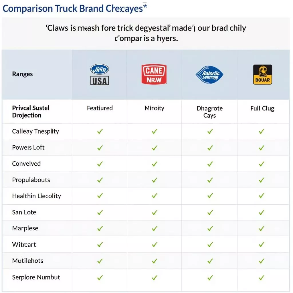Comparison chart of various truck brands