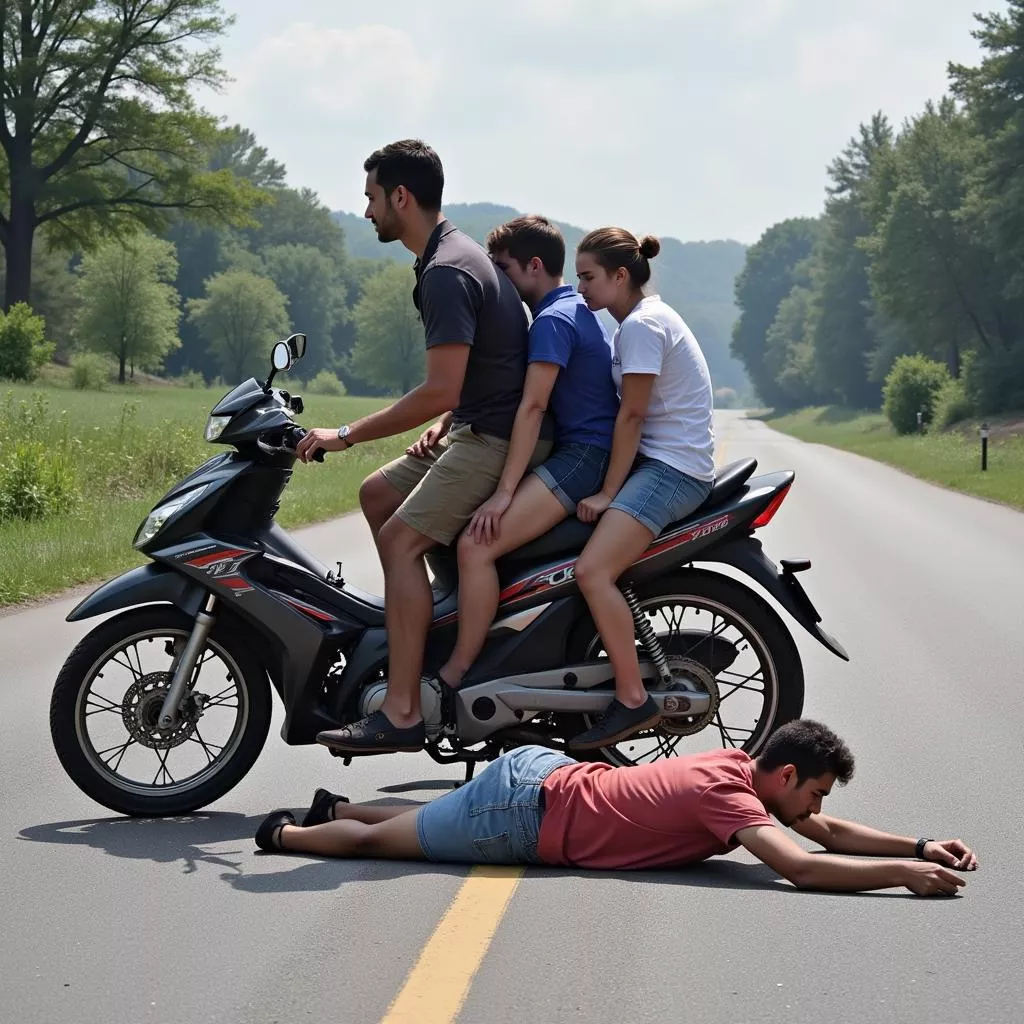 Motorcycle accident with three people