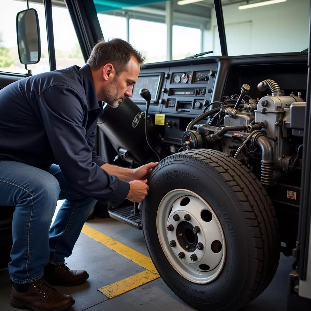 Driver inspecting a 3.5 ton 4x4 truck before operation