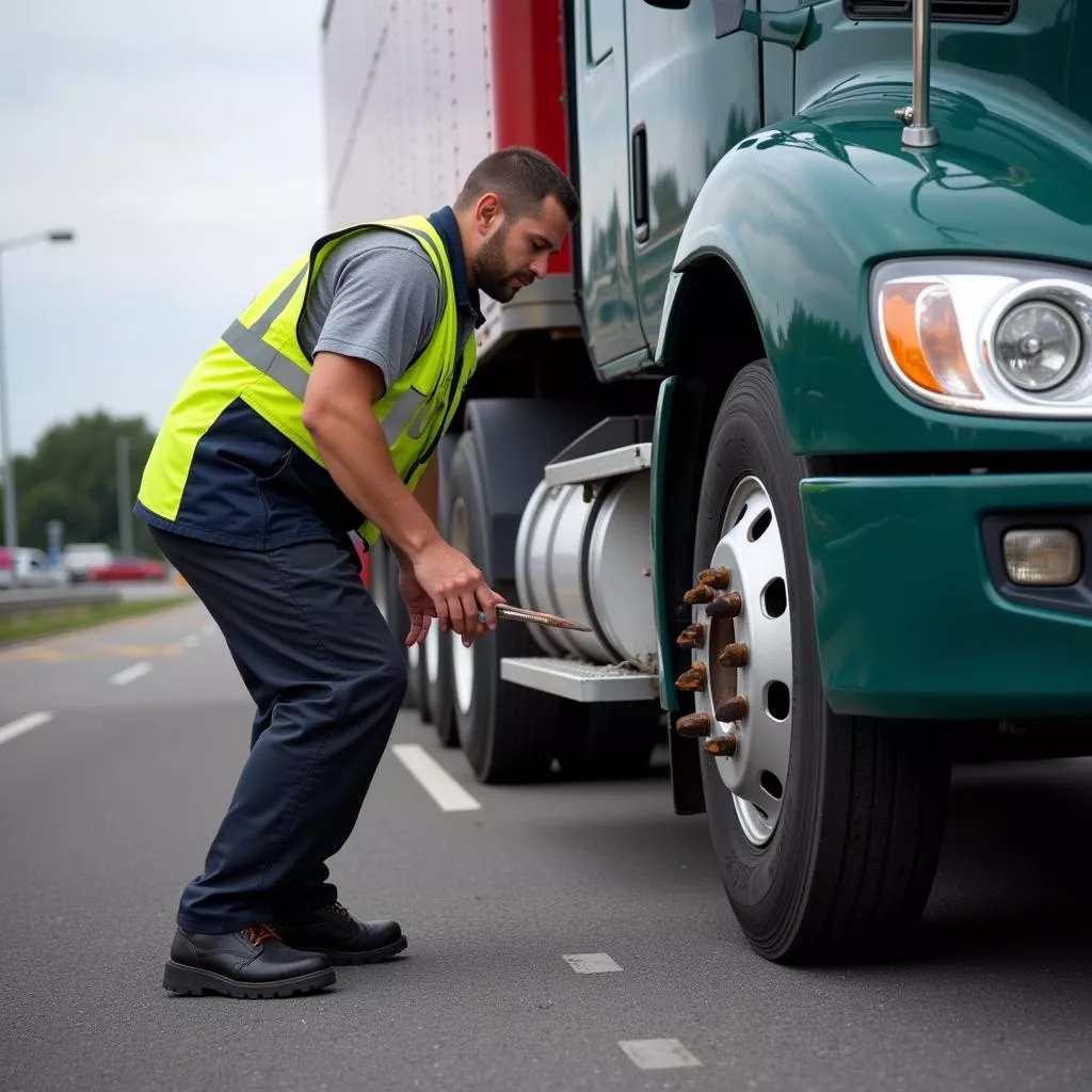 Chauffeur contrôlant son camion