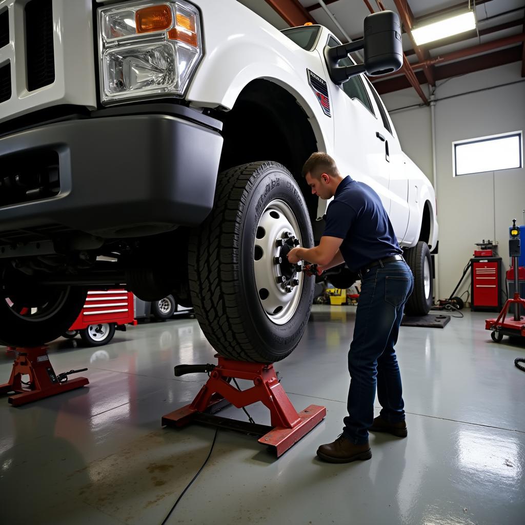 Thay lốp xe tải tại gara
