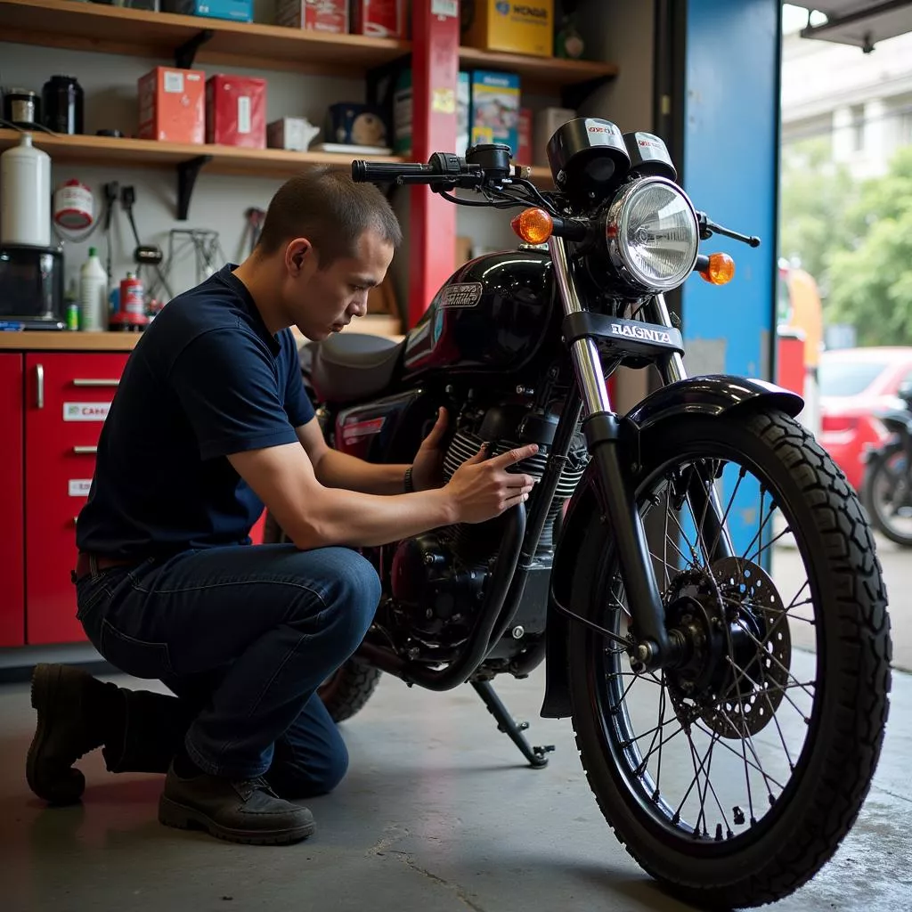 Hình ảnh thay phuộc trước xe Winner tại cửa hàng ở Hà Nội