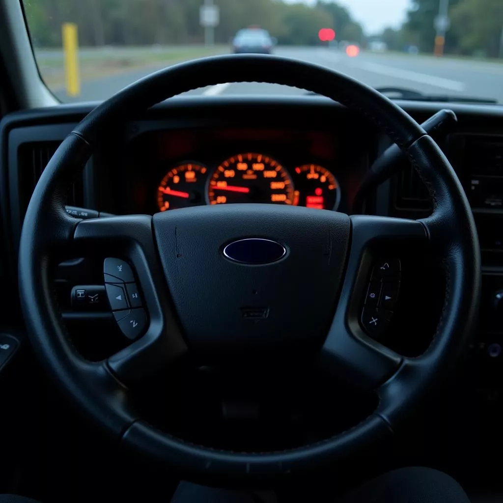 Volante di un camion e cruscotto