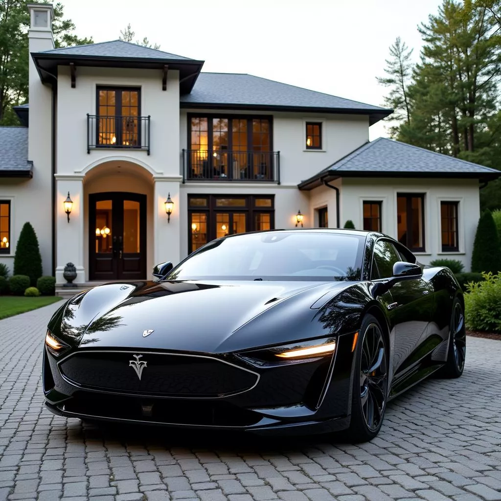 Xe điện luxury đỗ trước biệt thự sang trọng