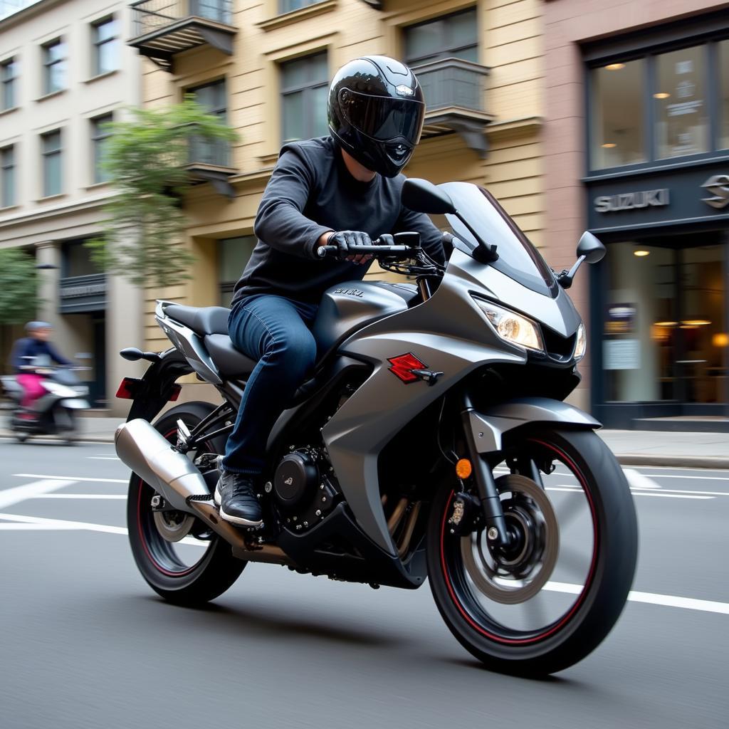 Xe máy Suzuki 2018 chạy trên đường