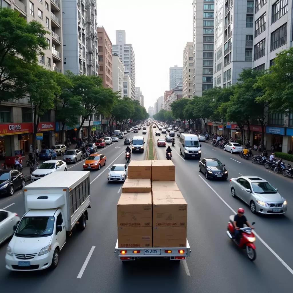 Xe tải 1.5 tấn trên đường phố